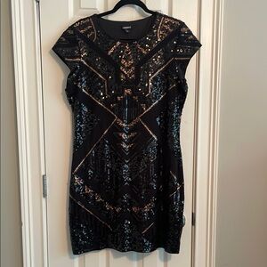 Express Black and Gold Sequin Dress